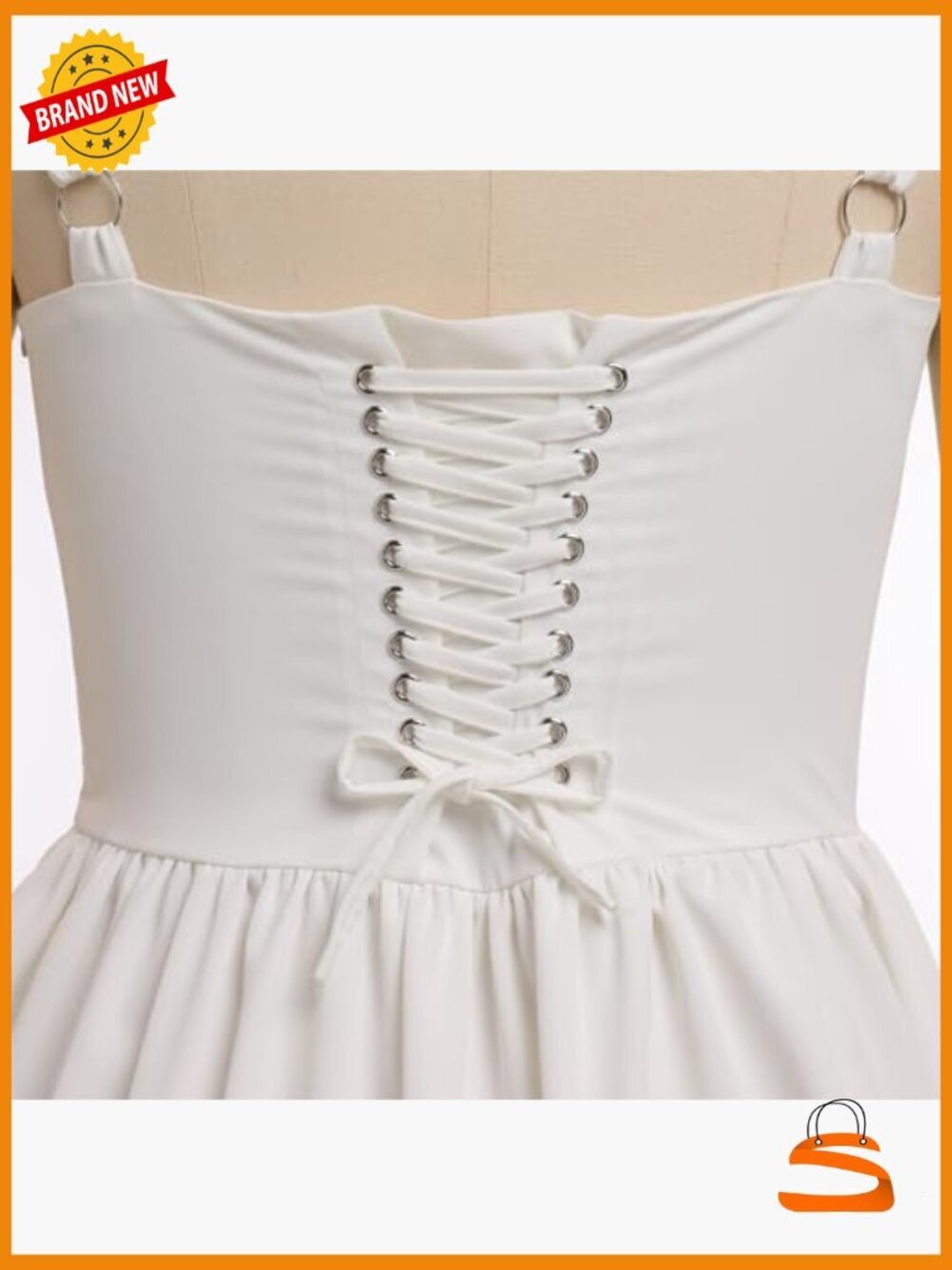 Corset Mini Dress Ruffle Backless Sundress Spaghetti Strap Low Cut - Picture 4 of 6